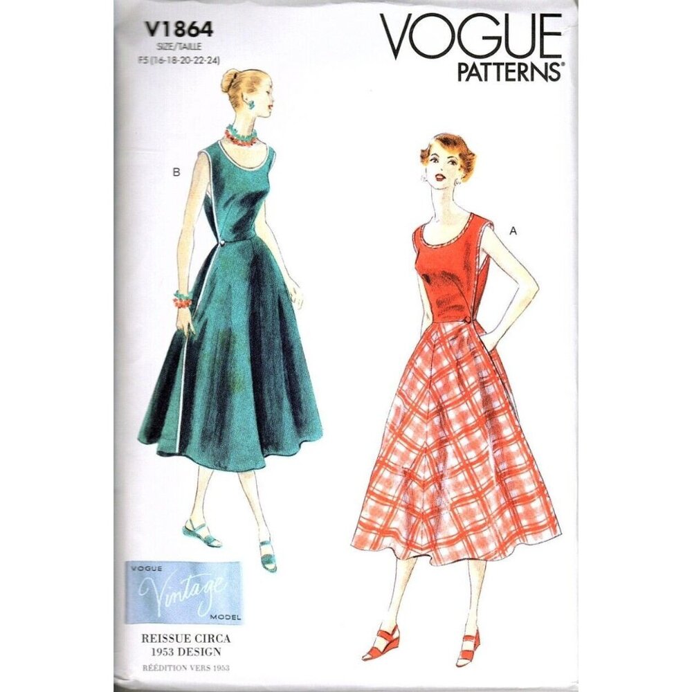 Vogue V1864 Misses 16 to 24 Circa 1953 Pullover Wrap Dress UNCUT Sewing Pattern